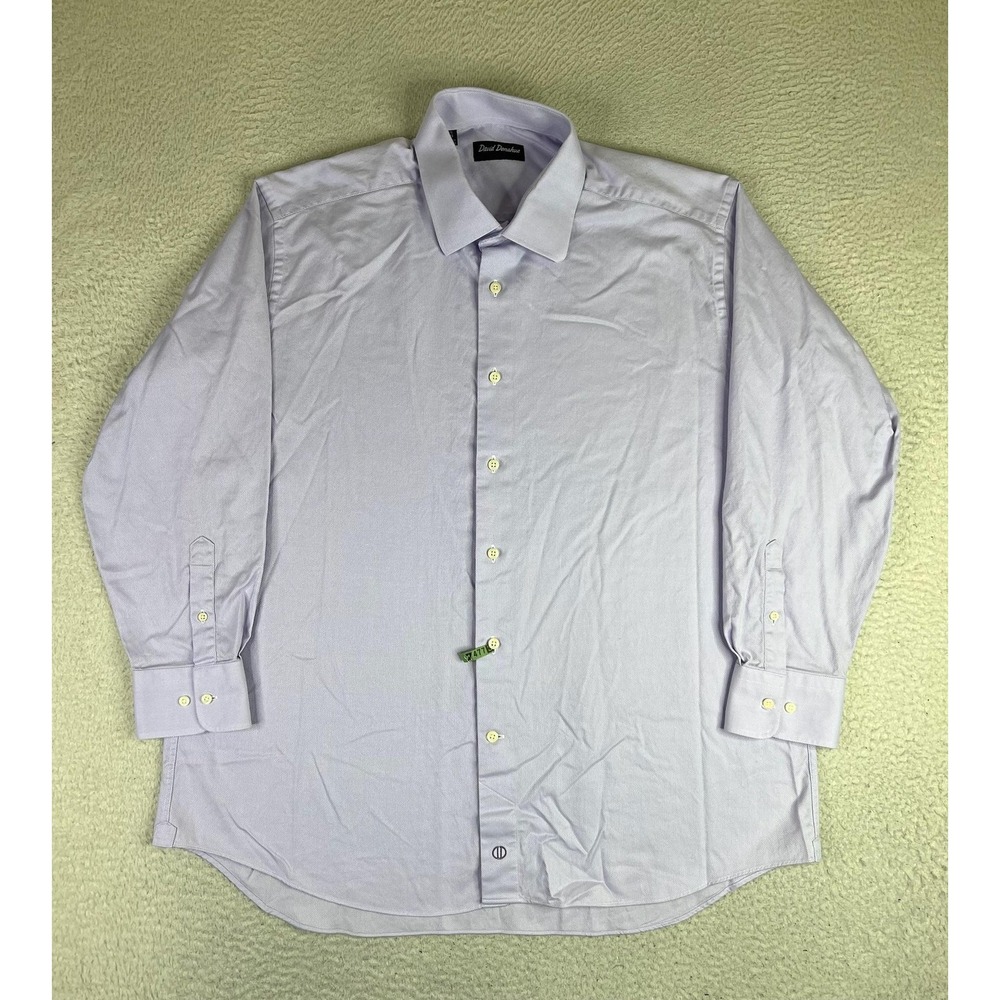 David Donahue Dress Shirt Mens 17.5 32/33 Purple Solid Regular Fit Cotton LS